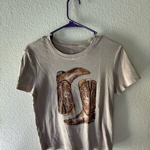 Graphic Cowboy Boot Tee - Beige with Brown Boots